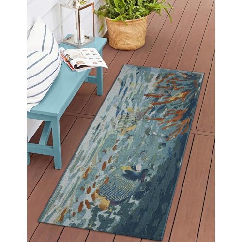 Liora Manne Esencia Machine Washable Non-Slip Low Profile Indoor/Outdoor Mat-Transitional, Coastal, Fish, Novelty, Fantasea Ocean 1'11" x 4'11" - color: Fantasea Ocean, size: 1'11" x 4'11" (Rectangular)