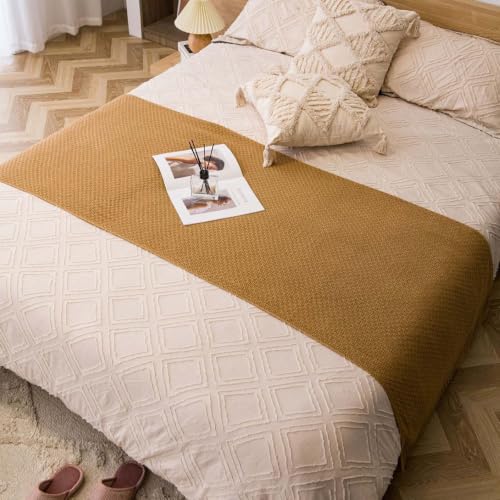 Waffle Knitted Blanket with Pom Pom Tassels,Throw for Bed Couch (A 43*79in) - color: A, size: 43*79in