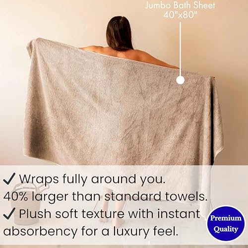 SALBAKOS Luxury 100% Turkish Cotton Bath Sheet 40x80 in (1-Piece, Taupe) | Extra Large Jumbo Oversized Bathroom and Beach Towel, Super Soft Highly Absorbent Thick Premium Hotel Quality, Made in Turkey - color: Taupe, size: Jumbo Bath Sheet