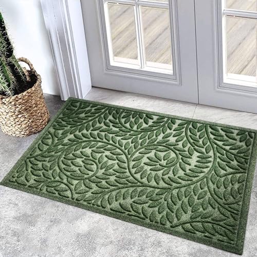 Bulijojo Front Door Mat Entrance,Durable Heavy Duty Welcome Mat,Thick Absorbent Natural Rubber Non Slip Mat,Sturdy Entryway Green 23"x35" - color: Green, size: 1'11" x 2'11" (Leaf)