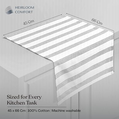Black Stripe Kitchen Towels (12 Pack), 100% Cotton, Multi Pin Striped Towel Set, Super Absorbent & Durable Dishcloths, Quick Dry Fabric for Drying Dishes, Everyday Kitchen Cleaning - color: Black, style: 12 Pack