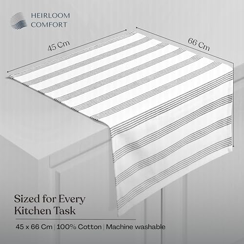 Black Stripe Kitchen Towels (5 Pack), 100% Cotton, Multi Pin Striped Towel Set, Super Absorbent & Durable Dish Cloths, Quick Drying Fabric for Drying Dishes, Everyday Cleaning - color: Black, style: 5 Pack