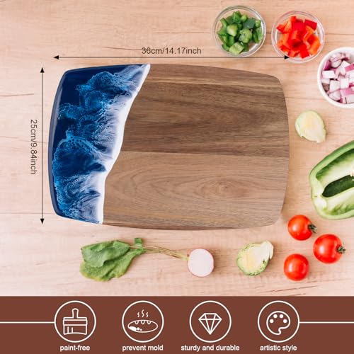 Ocean Charcuterie board, Acacia Wood Resin Spliced Board with Wave Pattern,suitable for Cheese Meat Vegetable Steak, Serving Board (Blue Wave) - color: Blue Wave