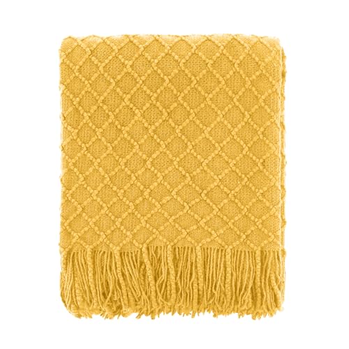 CREVENT Farmhouse Boho Knitted Throw Blanket for Couch Sofa Chair Bed Home Decoration, Soft Warm Cozy Light Weight for Spring Summer Fall (60''X80'' Mustard) - color: Yellow, size: 60inchx80inch