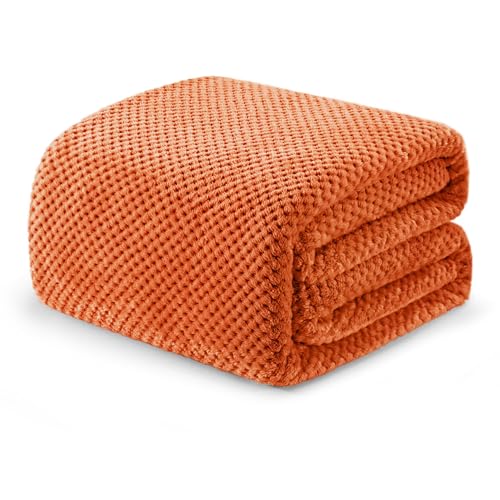 Exclusivo Mezcla Soft Waffle Fleece Bed Blanket Twin Size, Burnt Orange | Lightweight Plush Blanket for Bed, Couch, Sofa, Cozy Fluffy Design for Bedroom, Guest Room, All Season, 60x80 Inches - color: Burnt Orange, size: 60x80 in