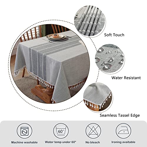 Laolitou Rustic Tablecloth Cotton Linen Waterproof Tablecloths Table Cloths for Kitchen Dining,Party,Holiday,Christmas,Buffet Grey Lines Rectangle,55''x102'',8-10 Seats - color: Gray Lines, size: 102" x 55" (Rectangular)