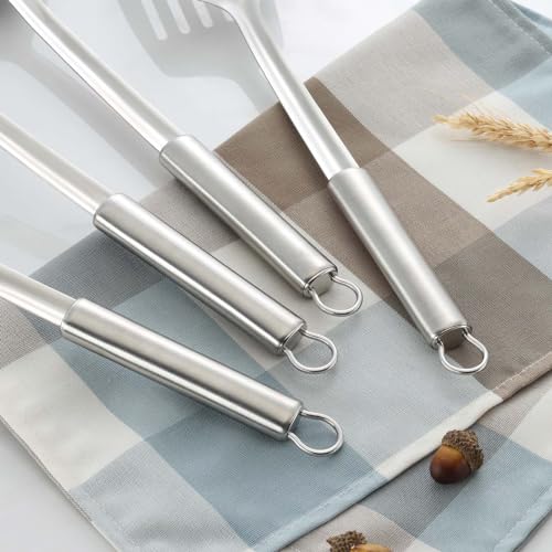 Pleafind 2-Pcs Ladle and Slotted Spoon, Soup Ladle and Strainer Spoons, Stainless Steel Cooking Spoon and Skimmer Spoons, Kitchen Utensils, Wok Utensils for Home and Restaurant, Dishwasher Safe - color: 2P-Grey