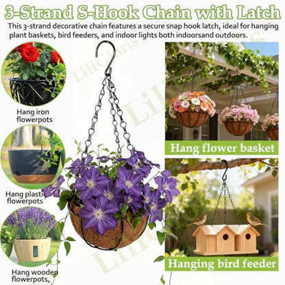 5 Pack 22 Inch Adjustable Hanging Plant Chains with Clips Hooks Black Metal Replacement Chains for Flower Pots Bird Feeders Baskets Lanterns Wind Chimes Indoor Outdoor Use - size: 22in