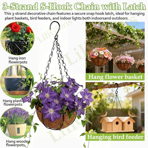 5 Pack 20 Inch Adjustable Hanging Plant Chains with Clips Hooks Black Metal Replacement Chains for Flower Pots Bird Feeders Baskets Lanterns Wind Chimes Indoor Outdoor Use（Locking Hook） - size: 20in