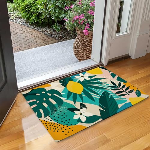 SPUNKER Abstract Modern Welcome Mat - Tropical Palm Leaves, Indoor/Outdoor, Low-Profile, 17''x30'' - color: Tropical Palm Leaves