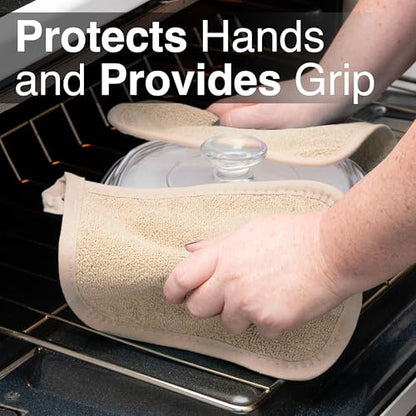 RITZ Terry Potholder & Hot Pad: Unparalleled Heat Resistant, Durable 100% Cotton – Ergonomically Designed for Optimal Grip – Easy-Care Machine Washable – 2-Pack, Latte - color: Latte, size: 2-Pack