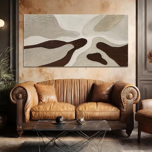 Hand-Painted Neutral Abstract Beige Art for LivingRoom Ready to Hang 24x48 - color: Brown, size: 48"L x 24"W