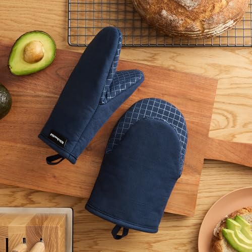 KITCHENAID Gourmet Series Gridlines Mini Oven Mitts 2-Pack Set, Heat Resistant up to 600°F, Soft Silicone Grip, Magnetic Cuff, Ink Blue, 5.5"x9" - color: Ink Blue