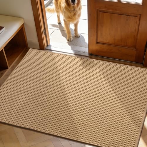 Indoor Door Mat 32" x 47", Non-Slip Washable Entryway Mat, Dirt Trapper Absorbent Entrance Mat, Low Profile Floor Mat for Front/Back Door, Entryway, Khaki - color: Khaki, size: 32"x47" (Rectangular)