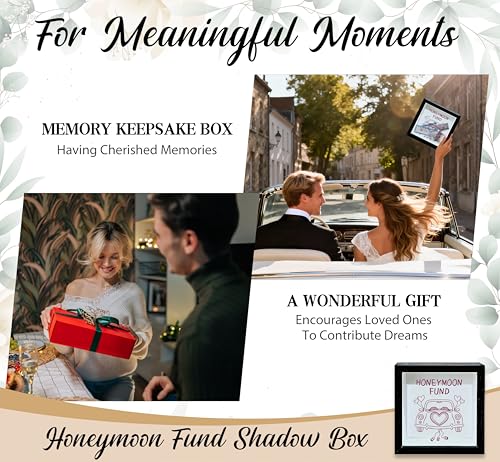 Honeymoon Fund Box, 8×8 Wedding Shadow Box Frame with Slot, Pink Wedding Tin Car Money Saving Decoration for Reception Bridal Shower, Travel Fund Memory Keepsake Gift for Newlyweds -A22 - size: 8×8 pink wedding car