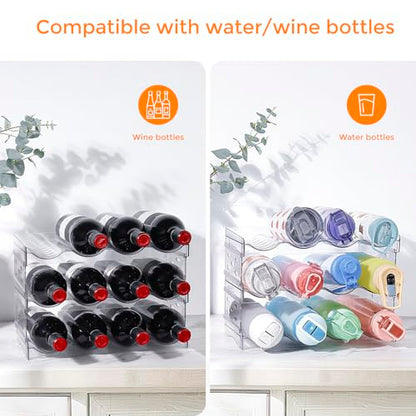 BoxedHome Plastic Water Bottle Organizer and Wine Rack Storage Holder for Inside Cabinet, Kitchen Countertop, Table Top, Pantry, Bars, Cabinets, Fridge - Clear (3 Tier 12 Containers) - size: 3Tier 12Bottles
