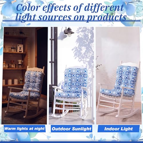 Hoteam 4 Set Outdoor Patio Chair Cushions 20 x 42 in Deep Seat Waterproof Patio Cushions Set for Furniture Replacement Removable Seat and Back (Mediterranean) - style: Mediterranean