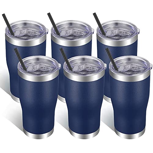 VEGOND 20oz Tumbler Stainless Steel Tumbler Cup with Lid And Straw Vacuum Insulated Double Wall Travel Coffee Mug(Navy Blue 6 Pack) - color: Navy Blue, size: 6 Count (Pack of 1)