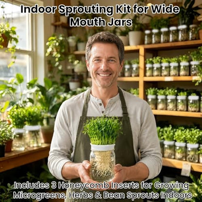 Honeycomb Sprouting Trays for Mason Jars, 3-Pack Seed Starter | Deep, medium, shallow depths, PLA material, soil-free use for beans, grains, herbs, kitchen counters