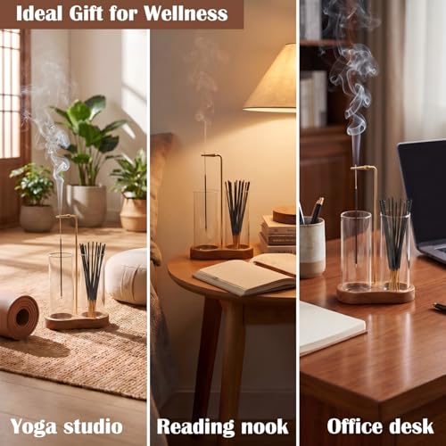 2PCS Incense Holder for Sticks with Glass Ash Catcher - Upside Down Anti-Ash Flying Incense Burner & Stick Storage Organizer (2PCS Upgrade Tall Cup) - size: 2PCS Upgrade tall cup
