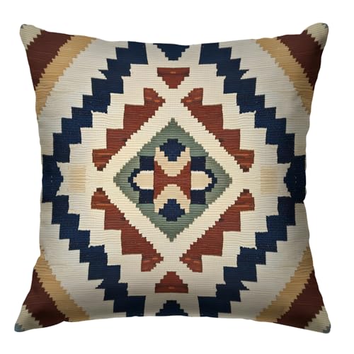 Vintage Turkish Pattern Throw Pillow Covers 18x18 Inch, Moroccan Design Double-Sided Printed Pillowcase, Farmhouse Couch Decor Gift for Sofa Bedroom Living Room (White&Blue) - color: White&blue