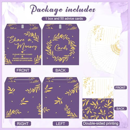 Pajean 50 Share a Memory Cards for Celebration of Life,Purple,Gold,Trendy - color: Purple Gold, style: Trendy