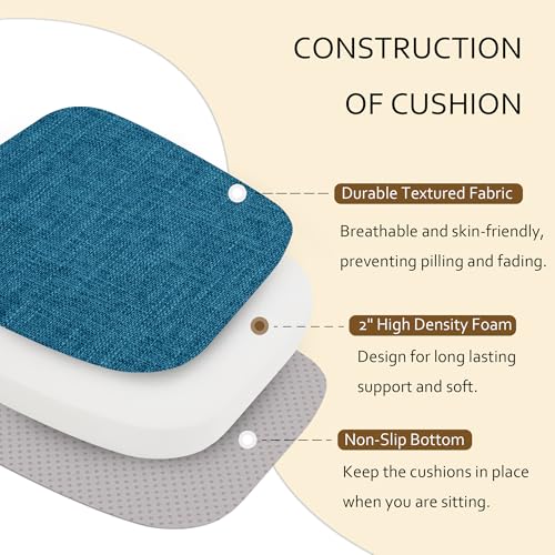 ELFJOY Non-Slip Chair Cushions for Dining Chairs Blue 16.7"x16" | 4 Pack, with Ties and Washable Cover, U Shape, Breathable Fabric, for Kitchen Dining Office Folding Chairs，Comfortable - color: Blue