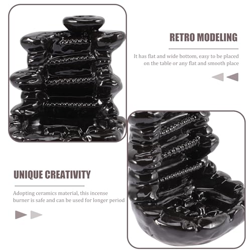 Ceramic Backflow Incense Burner Waterfall Censer Black Retro Aroma Holder for Home Decor and Meditation Room