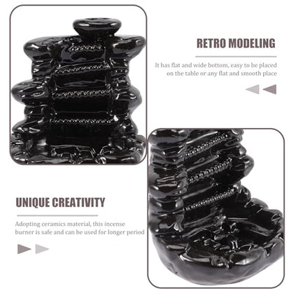 Ceramic Backflow Incense Burner Waterfall Censer Black Retro Aroma Holder for Home Decor and Meditation Room