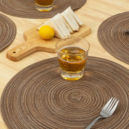 Winknowl Round Braided Placemats Set of 4 Washable Woven Heat Resistant Table Mats for Kitchen Dining Tables 15 inch Round Place Mats (Brown,4) - color: Brown, size: 4pcs