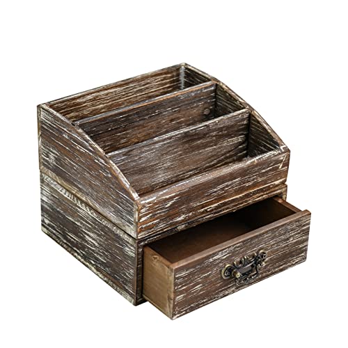 Office Desk Organizer with Drawers & Dark Brown Vintage Wood Desktop Storage Caddy 2pcs/set Workspace Supplies Farmhouse Mail Countertop Organizer Makeup Storage Box for Home Decor Supplies Vanity…… - color: Dark Brown Style C+D 2pcs Set