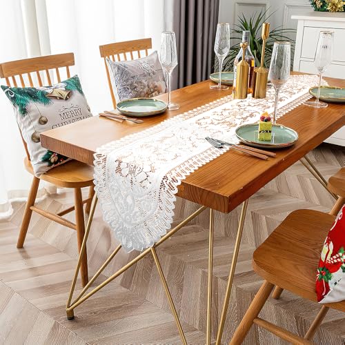Lace Table Runner Christmas Table Runner White Farmhouse Boho Table Runner Coffee Table Runners Cotton Woven Table Runers Rectangular Lace Doilies for Wedding Bridal Shower Kitchen Dining Table Decor - size: 13 x 54 Inch, style: White