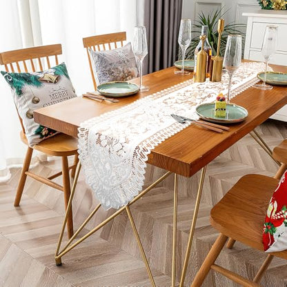Lace Table Runner Christmas Table Runner White Farmhouse Boho Table Runner Coffee Table Runners Cotton Woven Table Runers Rectangular Lace Doilies for Wedding Bridal Shower Kitchen Dining Table Decor - size: 13 x 54 Inch, style: White