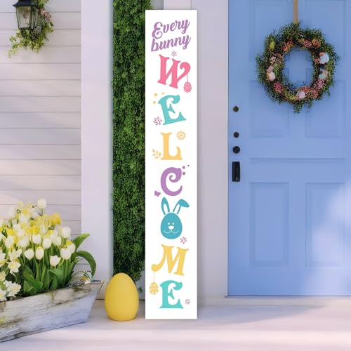 Easter Porch Sign, 47"H Large Wooden Porch Decor, Tall Leaner Vertical Welcome Sign for Front Door Standing, Easter Spring Outdoor Yard Rustic Farmhouse Decorations for Home - color: colorful