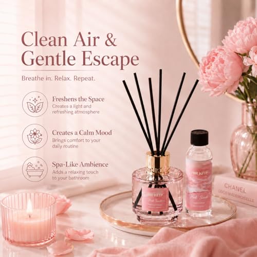 Reed Diffuser Set with Refill & 8 Reed Sticks, 6.96 fl oz Pink Sands Home Fragrance, Long Lasting Aromatherapy Diffuser for Bedroom, Bathroom & Living Room