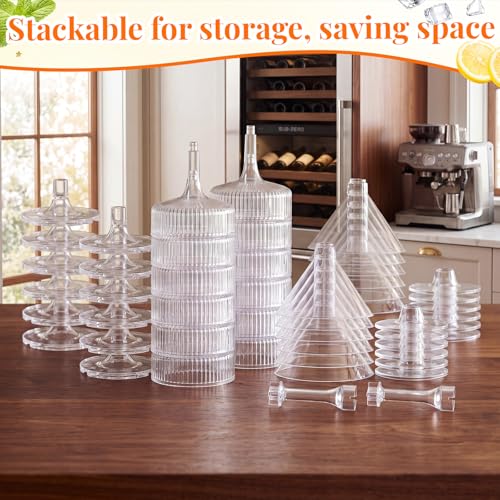 Lounsweer Set of 24 Plastic Champagne Coupe, Including 12 Pcs 10 oz Champagne Tower Glasses and 12 Pcs 5 oz Martini Glasses Plastic, Stackable Ribbed Coupe Cocktail Cups for Wedding Birthday Party