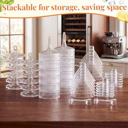 Lounsweer Set of 24 Plastic Champagne Coupe, Including 12 Pcs 10 oz Champagne Tower Glasses and 12 Pcs 5 oz Martini Glasses Plastic, Stackable Ribbed Coupe Cocktail Cups for Wedding Birthday Party