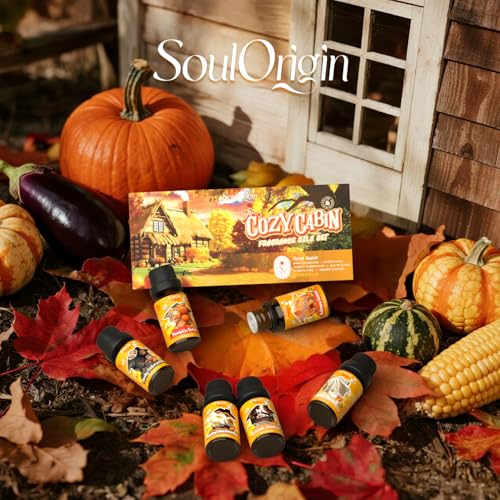 Soulorigin Fall Cozy Cabin Fragrance Oils Set, Essential Oil for Diffuser, Use for Soap Candle Making-Smoky Cedar Wood, Roasted Marshmallows, Autumn Leaves, Warm Flannel, Fireplace Time, Pumpkin Patch - color: Cozy Cabin