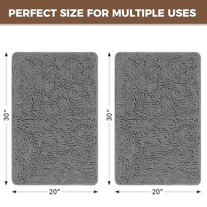 Bcoimo Bath Rug Mat Sets, 2 Piece Extra Soft Chenille Gray Bathroom Mat Set | Non Slip with Rubber BackingBathroom Rug set; Machine Washable;Extra Soft Bath Rug;High Absorbent、Quick Drying Microfiber mat - color: Grey, size: 30×20 Plus 30×20