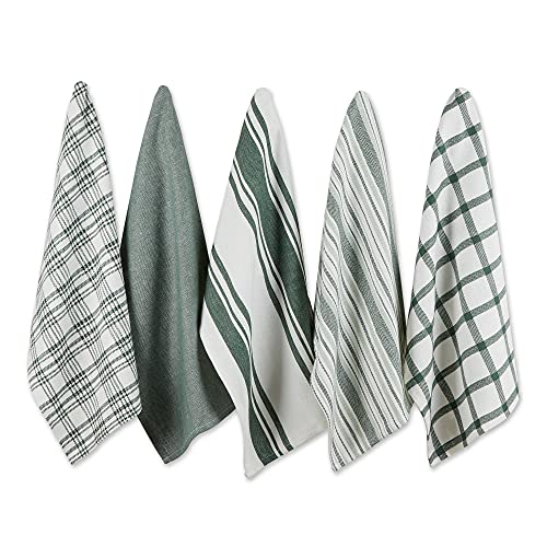 DII Assorted Woven, Kitchen Dishtowel Set, 18x28, Dark Green, 5 Piece - color: Dark Green