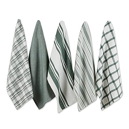 DII Assorted Woven, Kitchen Dishtowel Set, 18x28, Dark Green, 5 Piece - color: Dark Green