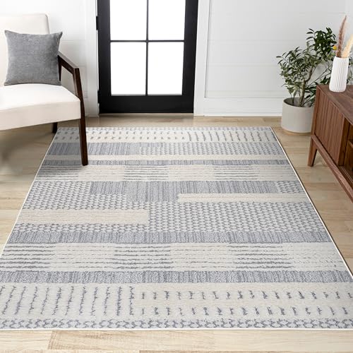 JONATHAN Y Geometric High-Low Cream/Gray Indoor Area Rug 5X8 ft, Kerstin for Living Room, Bedroom, Kitchen, Office, Easy-Cleaning, High Traffic, Pet-Friendly, Non-Shedding SNT100A-5 - size: 5'3" x 7'7" (Rectangular)