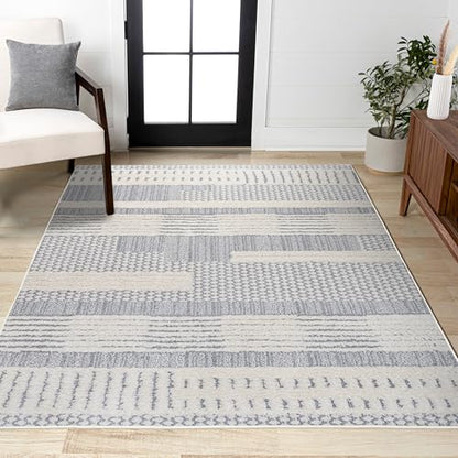 JONATHAN Y Geometric High-Low Cream/Gray Indoor Area Rug 5X8 ft, Kerstin for Living Room, Bedroom, Kitchen, Office, Easy-Cleaning, High Traffic, Pet-Friendly, Non-Shedding SNT100A-5 - size: 5'3" x 7'7" (Rectangular)