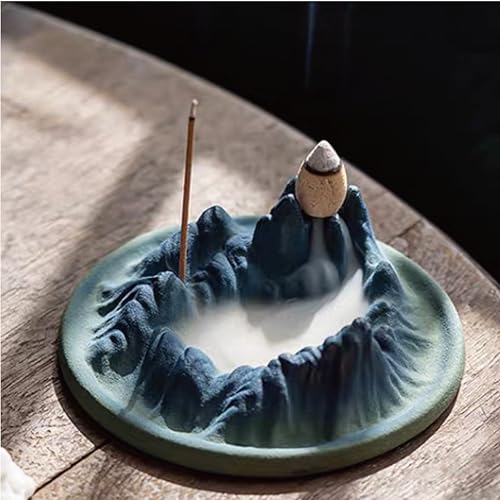 Backflow Incense Burner - A Thousand Li of Rivers and Mountains Ceramic Holder for Cones and Sticks, Waterfall Smoke Aromatherapy Decor for Meditation, Yoga, Home Office