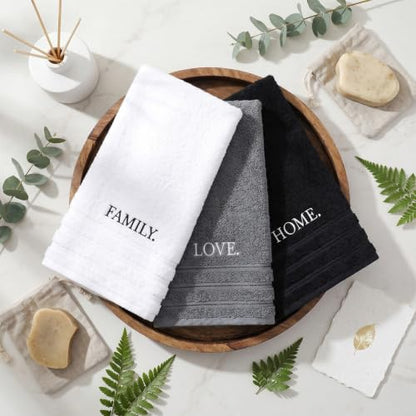 3 Pcs Farmhouse Decorative Hand Towels, Bathroom Kitchen Cotton Towel Set | 13.8x29.5 Inch Embroidery Cotton Hand Towels, Rustic Boho Decor for Bathroom Kitchen, Housewarming Gift(Family Love Home)