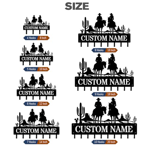 NIWAHO Personalized Key Holder Wall Mount Western Cowboy Couple Riding Horse Metal Key Hooks – Custom Name Wall Rack for Entryway, Kitchen, Bedroom, Wedding or Housewarming Gifts - color: Cowboy & Cowgirl