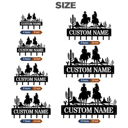 NIWAHO Personalized Key Holder Wall Mount Western Cowboy Couple Riding Horse Metal Key Hooks – Custom Name Wall Rack for Entryway, Kitchen, Bedroom, Wedding or Housewarming Gifts - color: Cowboy & Cowgirl