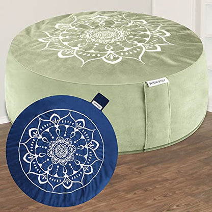 Hihealer Meditation Cushion, Traditional Tibetan Meditation Pillow Velvet Cover - Large Floor Cushion Seating for Adults - Yoga Buckwheat Bolster for Women、Moms - color: Serenity Navy & Green