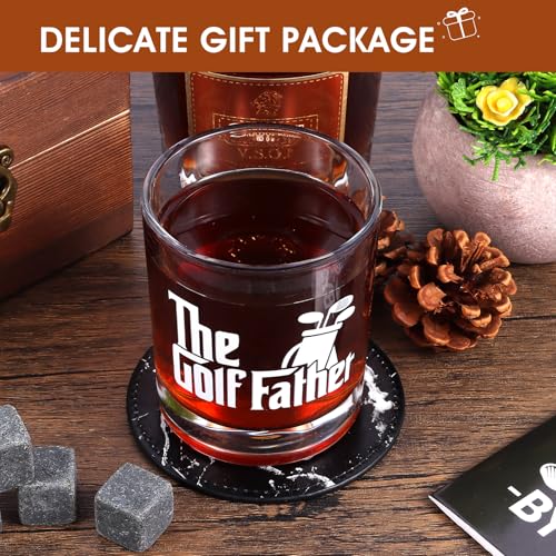 Bayelove Whiskey Glass Gifts for Golf Dad, Best Gift for Men, Gift with 12oz Whiskey Glasses, Stones, Coaster, Wooden Box for Golf-Dad - color: Golf Dad