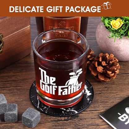 Bayelove Whiskey Glass Gifts for Golf Dad, Best Gift for Men, Gift with 12oz Whiskey Glasses, Stones, Coaster, Wooden Box for Golf-Dad - color: Golf Dad